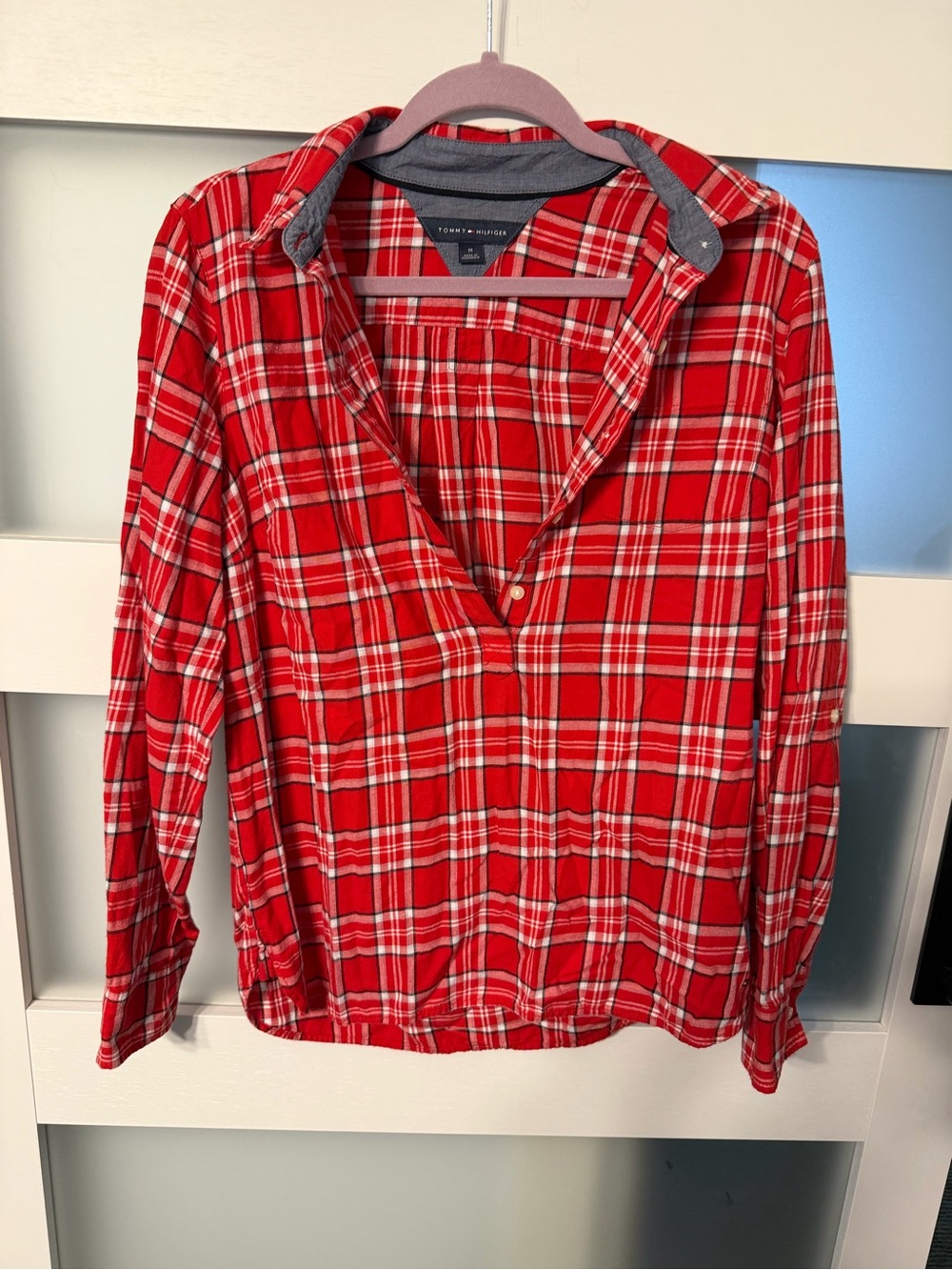 Tommy Hilfiger Red White Plaid Button-Front Women's Shirt